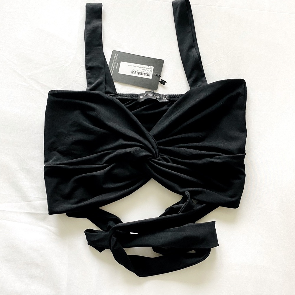 Pretty Little Thing-Black Wrap Crop Top- Size 12